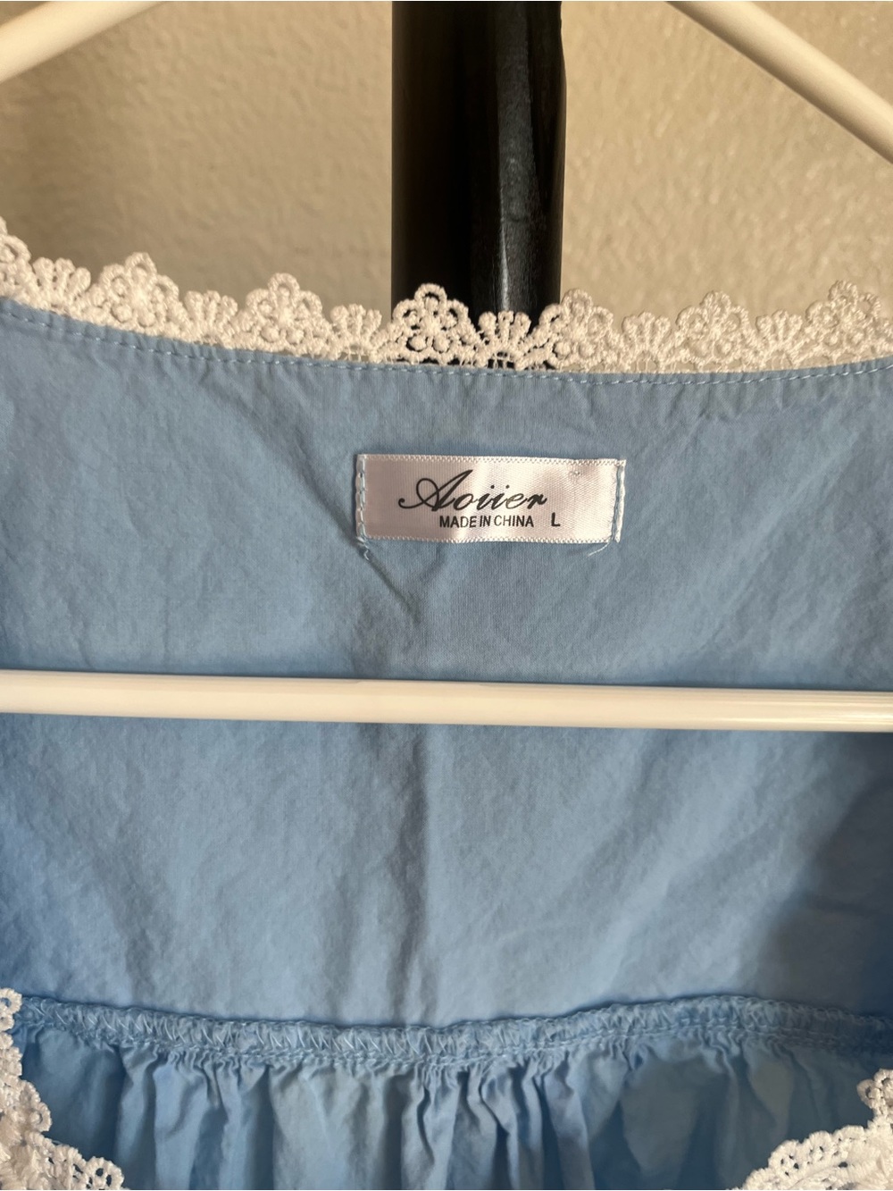 Light Blue Lace-Trim Sleep Cotton Chemise - Picture 2 of 5